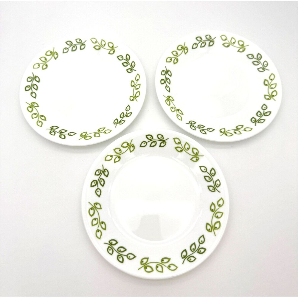 Corelle Neo Leaf Bread and Butter Plates Set of 3 Green White Vitrelle